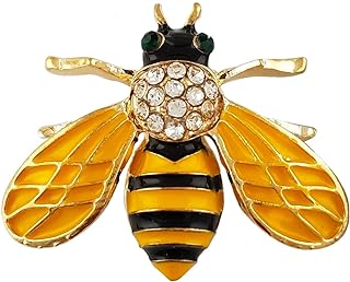 SELOVO Honeybee Bee Yellow Enamel Small Cute Brooch Pin Gold Tone Clear Crystal