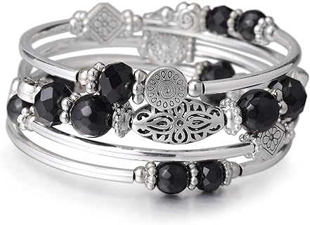 FULU AUTUMN Stackable Beaded Bracelets for Women Boho Wrap Silver Bracelet Layered Fashion Jewelry Gifts for Her