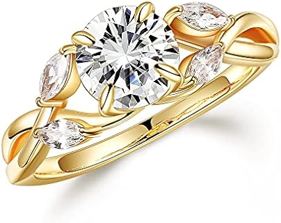 MOOSEA Willow Moissanite Engagement Rings for Women, 1.2ct D Color VVS1 Clarity Lab Created Diamond Wedding Rings 14K White Yellow Rose Gold Vermeil Twig Round Cut Moissanite Rings for Women Gifts