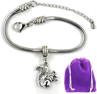 Squirrel Charm Bracelet with Stainless Steel Snake Chain and Buckle Clasp for Women - Dave the Bunny Design