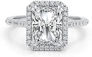 3 Carat Radiant Cut Moissanite Engagement Statement Wedding Band Ring for Women in 14k White Gold (G-H, VVS, 3.35 CTW) Anniversary Promise Ring Size 4.5 to 11