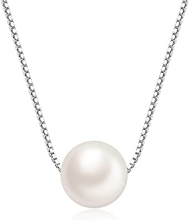 Freshwater Cultured 8MM AAAA White Single Genuine Floating Pearl Pendant Necklace 925 Sterling Silver Jewelry Gifts for Women