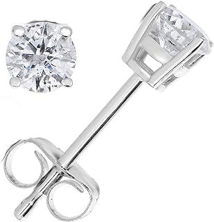IGI Certified Women's Diamond Stud Earrings in 14K White Gold, Round Cut Design with Secure Push Back Mechanism, G-H Color, I2-1 I3 Clarity, 0.25 Carats