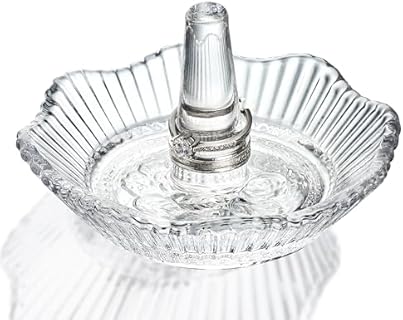 Elegant Crystal Wedding Rings Holder with Rose Design for Women, H&D HYALINE & DORA Jewelry Organizer for Necklace, Ring, Watch and Earring Display - Clear Polished Finish