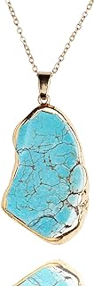 Turquoise Necklace Pendant 14K Gold Plated Genuine Irregular Gemstones,Natural Crystal Healing Handmade Gift Jewelry for Men Women