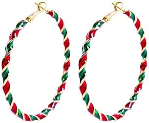 Sterling Silver Candy Cane Hoop Earrings with Rhinestone Gems for Women - Cute Alpaca and Christmas Tree Design Festive Jewelry