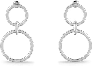 Boma Jewelry Sterling Silver Two Circle Drop Stud Earrings with Push Back Closure - Nickel-Free, Hypoallergenic