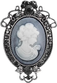 Gyn&Joy Vintage Inspired Cameo Victorian Lady Maiden Crystal Rhinestone Flower Brooch Pin BZ091