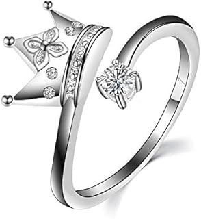 Princess Crown Engagement Ring with Cubic Zirconia for Women - Sterling Silver, Size 5