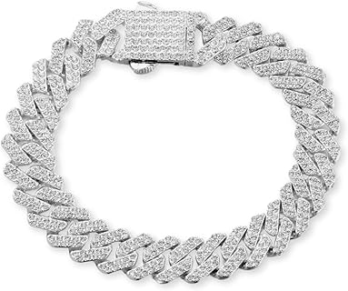 Halukakah 18K Gold/Platin Plattiertes Diamantarmband für Männer mit über 1500 handgesetzten Labor-Diamanten, 12mm Breite und 20cm Länge, ideal als luxuriöses Geschenk