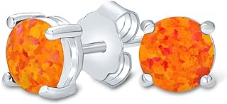 1CT Lab Created Iridescent Pink Blue White Orange Fire Opal Round Solitaire Stud Earrings For Women Teen .925 Sterling Silver October Birthstone 6MM 4 Prong Basket Set