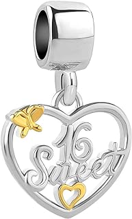 LovelyCharms Sweet 16 Love Heart Butterfly Dangle Charm Bead for Bracelet
