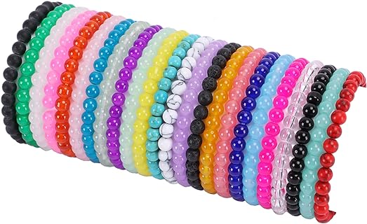 No-Clasp Obsidian and Glass Bead Chain Stretch Bracelet Pack for Women in Multicolor Matte Round Design