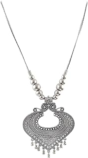 Jewar Pendant Indian Vintage Inspired Oxidized Silver Black Intricately Crafted Chain with Ethnic Statement Pendant Necklace Neckpiece for Traditional Wedding Fashion Boho Vintage Tribal Tibetan Kutchi Afghani Tribal Tassel Jewelry for Women & Girls