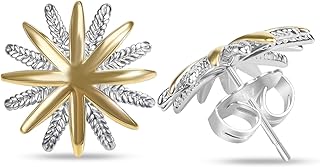 Chic Two-Tone 18K Gold-Plated & Silver Designer Stud Earrings for Trendsetting Women - YURSHJAM Sunflower Statement Studs with No Gemstones