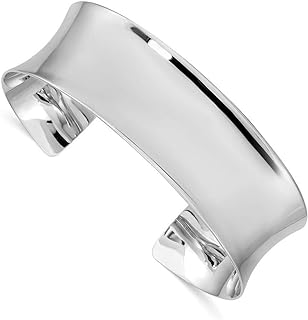 Polished 925 Sterling Silver Rhodium-Plated Slip-On Cuff Bangle Bracelet for Women, Stackable Design, Luxurious & Versatile