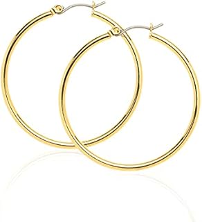 TGNEL Large Titanium Hoop Earrings for Women Hexagon/Oval/Round, Lightweight Geometric Stainless Steel Earrings Hoops 18K Gold Plated