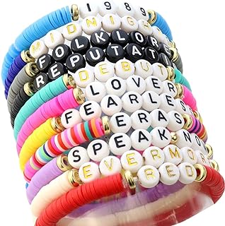 11 Pcs Kids Friendship Bracelets Colorful Stretch Swifty Bracelet Taylor Album Inspired Bracelet Swiftie Eras Tours Bracelets Heishi Beaded Bracelets Bulk for TS Fans Boys Girls Music Fans