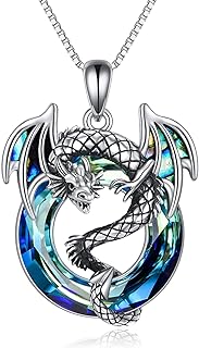 LILALO Dragon Gifts Sterling Silver Dragon Necklace for Women Viking Necklaces for Women Abalone Shell Pendant Vintage Fashion Crystal Jewelry