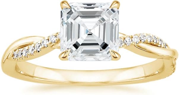 1.5 CT Asscher Cut Moissanite Solitaire Women's Engagement Ring with Twisted Shank Design in 10K/14K/18K Solid Yellow Gold - Promise Ring for Her