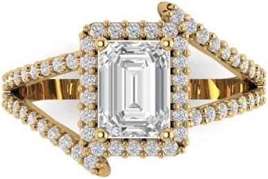 24ct Emerald Cut Solitaire Halo Criss Cross Wedding Ring with Cubic Zirconia for Women, 14k Yellow Gold – Clara Pucci Designer Propose/Anniversary Jewelry
