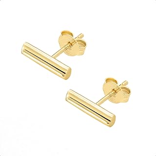 Lucchetta's 14kt Yellow Gold Bar Stud Earrings with Secure Screw Back Closure for Women - Minimalist Italian Design