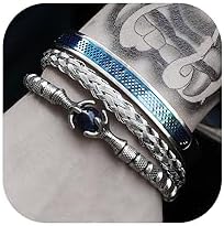 Men's 18K Gold Plated Stainless Steel Cuff Bracelet Set with Box and Cable Chain, Cubic Zirconia Decorated, Roman Numeral and Crown King Designs for Fashion-Conscious Men