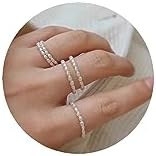 5Pcs Pearl Rings for Women Vintage Freshwater Pearl Ring Elastic Thin Beaded Rings Adjustable Baroque Ring Set Cute Pearl Jewelry Band Statement Stackable Rings Size 6-9