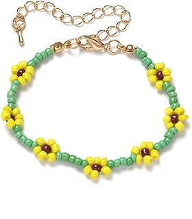 tenghong2021 Colorful Boho Flowers Seed Beaded Bracelet Cute Daisy Flower Bead Ankle Bracelets Handmade Waterproof Surfer Anklet Summer Beach Foot Jewelry for Women Teen Girls