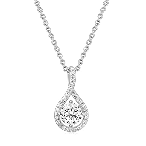 EAMTI 925 Sterling Silver Necklace for Women Cubic Zirconia Round Cut 1.25CT Pendant Necklace Dainty Jewelry Gifts for Women Mother's Day/Birthday/Anniversary Day/Valentine’s Day