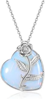 GEHECRST Healing Crystal Heart Necklace for Mom Women Rose Wrapped Heart Gemstone Pendant Necklace Natural Energy Healing Stone Necklace Crystal Jewelry Gifts for Mom Women Mothers Day