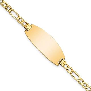 Jewels By Lux Engravable Personalized Custom 14K Yellow Gold Solid Oval Figaro ID Bracelet For Men or Women Length 7 inches Width 11.5 mm With Lobster Claw Clasp