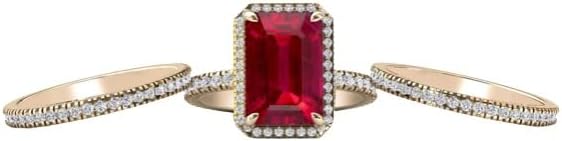 Art Deco 6.5 CT Emerald Cut Ruby Engagement Ring Set Gold Ruby Wedding Ring Set Antique Ruby Wedding Ring Set Vintage Ruby Bridal Ring Set Anniversary Ring Set Promise Rings Set