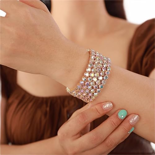 Xerling Colorful Iridescent Rhinestone Crystal Bracelets for Women Multi-row Silver Bangles Wrap Stretch Bridal Girls Hand Jewelry for Wedding