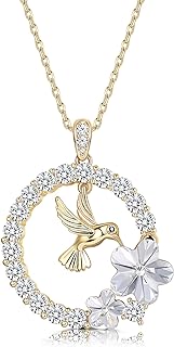 Sllaiss 18K Gold Plated Hummingbird Pendant Necklace for Women Circle Necklace, Animal Necklace Crystals from Austria,Jewelry Gifts for Christmas
