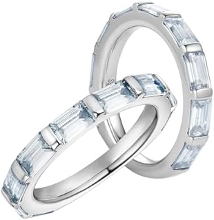 DovEggs Baguette Emerald Cut 4.5CTW Total 3X5mm Light Blue Moissanite Lab Grown Diamond Half Eternity Moissanite Wedding Band 14k Gold QUALITY Silver Engagement Ring Band Width 2.7mm