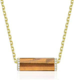 Black Onyx/Turquoise Necklaces for Women 14K Gold Plated Cylinder Turquoise/Black Onyx Stone Pendant Statement Necklace 925 Sterling Silver Adjustable Cable Chain