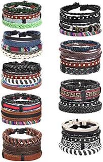 JOERICA 32-35 Pcs Braided Bracelet for Women Men Woven Leather Wristbands Boho Ethnic Style Tribal Linen Hemp Cords Wrap Bracelets Set Handmade String Jewelry