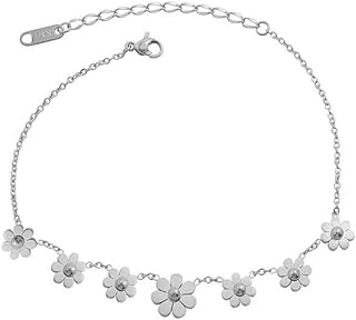 Daisy Flower Anklet for Women Girls Titanium Stainless Steel Little Flower Ankle Bracelet Adjustable Foot Chain 18K Gold Plated Ankle Accessories Beach Foot Jewelry for Summer Sandals