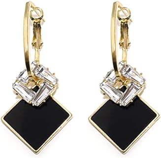 Women's Dangle Design Black White Earrings with Push Back Finding, Zinc Material & Cubic Zirconia Gem - Elegant Geometric Gift for Teens