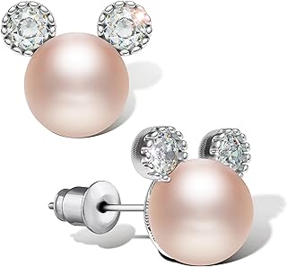 Chic Minnie Mouse Pearl Earrings with Sterling Silver Clasp and Push Back Function for Girls and Women | Adorable Stud Design