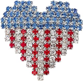 EUDAIMIA Heart Brooch Pins American Flag Patriotic Crystal Rhinestone Lapel Brooches for Women Fashion Jewelry Gift Blue