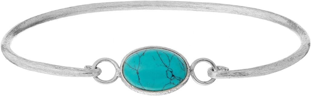 Lobster Claw Clasp Turquoise Bangle Bracelet in Brushed 925 Sterling Silver - Perfect for Women - Box Chain Design