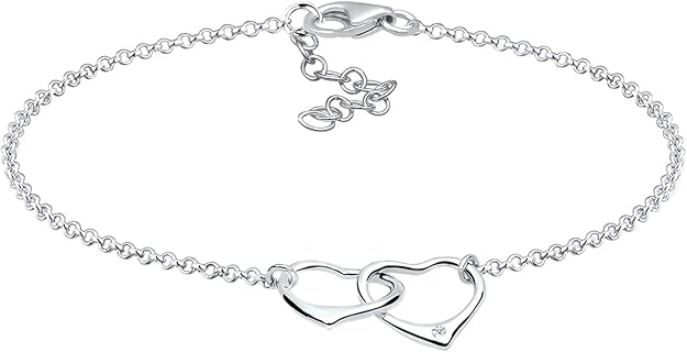 Elli Damen Armband mit Diamant (0.015 ct), Herz Verschlungen Liebe, 925 Sterling Silber, 18 cm Länge und 20 mm Breite. Hochglanzpoliert und anlaufgeschützt – Perfekt für jeden Anlass