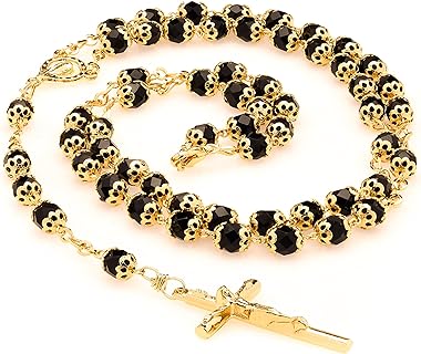 LIFETIME JEWELRY Rosary Necklace Black Crystal Prayer Beads 24K Real Gold Plated
