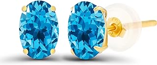 Solid 14K Gold 6x4mm Oval Genuine Birthstone Stud Earrings For Women | Hypoallergenic Studs | Natural or Created Gemstone Stud Earrings For Women and Girls