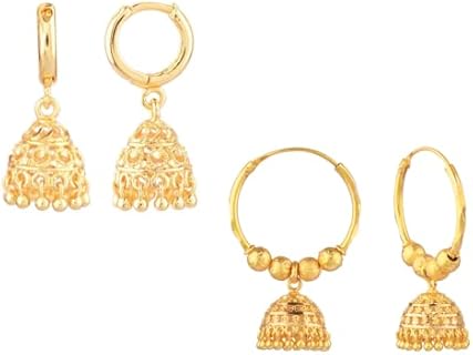 Efulgenz Indian Jewelry Bollywood Gold Tone Hoop Style Jhumka Jhumki Dangle Earrings Set for Women