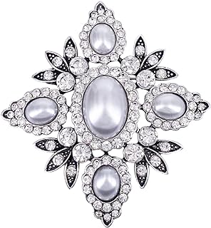 LAXPICOL Vintage Sparkly Crystal Pearl Cross Brooch Pin Leaf Flower Broach