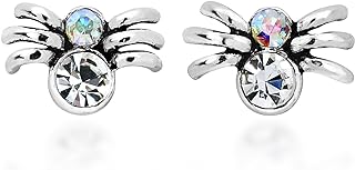 AeraVida Delightful Crystal Spider Round White Cubic Zirconia .925 Unique Sterling Silver Stud Earrings for Woman
