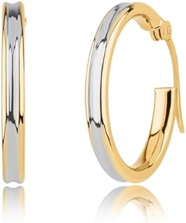 14k Two-Tone Solid Gold Hoop Earrings with Secure Bayonet Clasps for Women - Chic Square Design Hypoallergenic Hoops by MAX + STONE